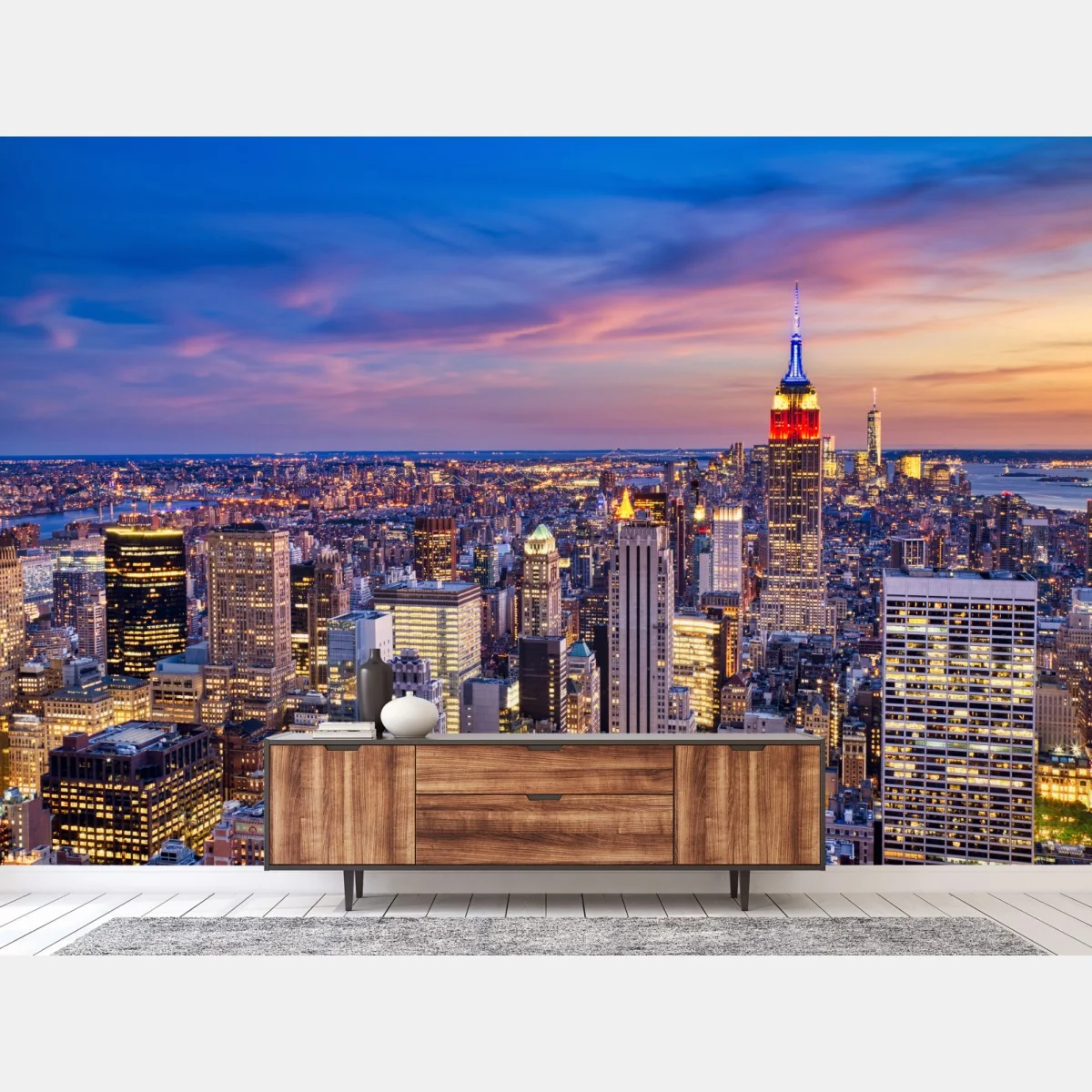 Fototapete New York skyline bei dämmerung – Wallnifity® Fototapete New York skyline bei dämmerung – Wallnifity®