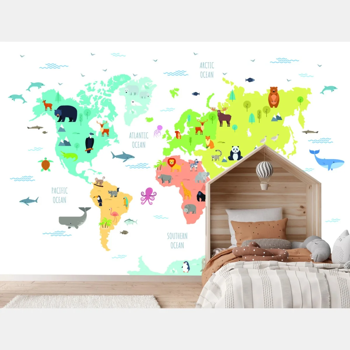 Fototapete illustrierte weltkarte mit tieren für kinder – Wallnifity® Fototapete illustrierte weltkarte mit tieren für kinder – Wallnifity®