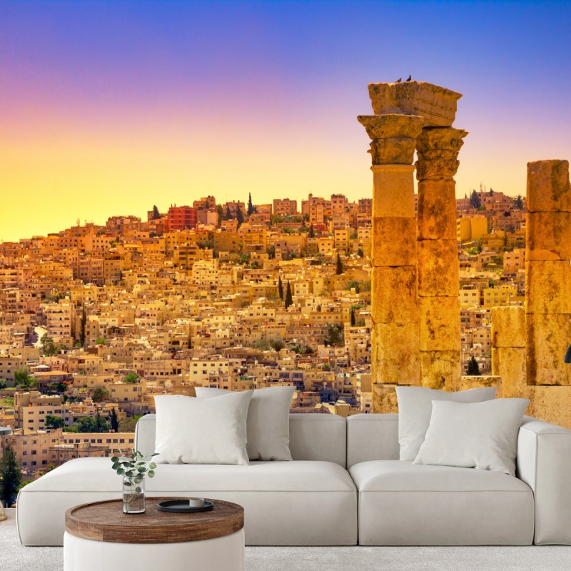 Fototapete goldene Amman skyline mit antiken säulen