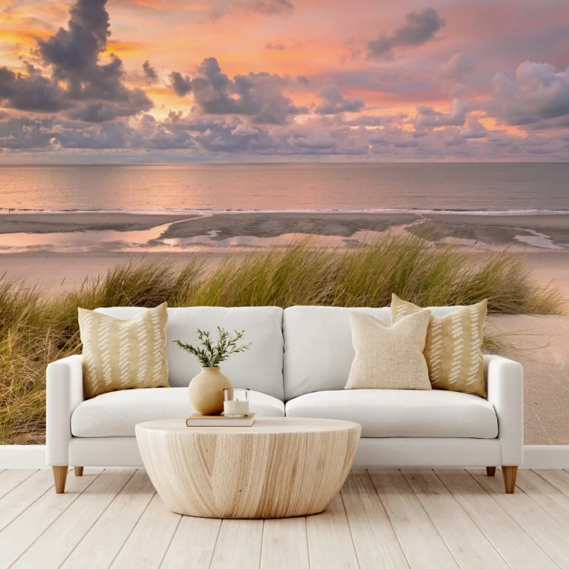 Fototapete sonnenuntergang über dünen in Zeeland