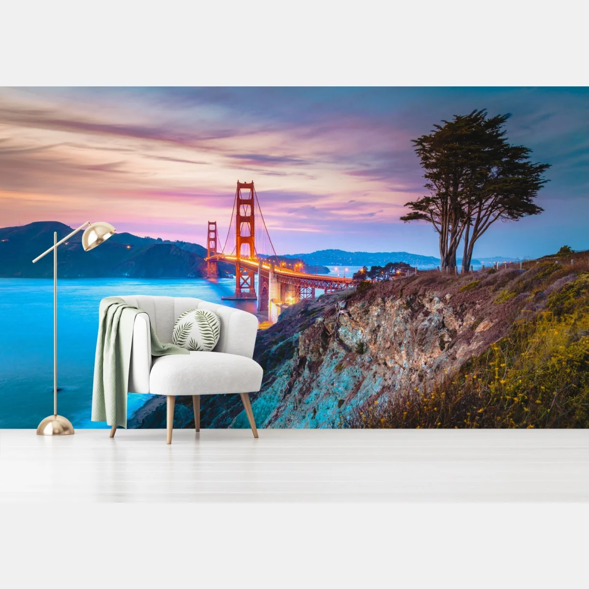 Fototapete Golden Gate Bridge bei dämmerung – Wallnifity® Fototapete Golden Gate Bridge bei dämmerung – Wallnifity®