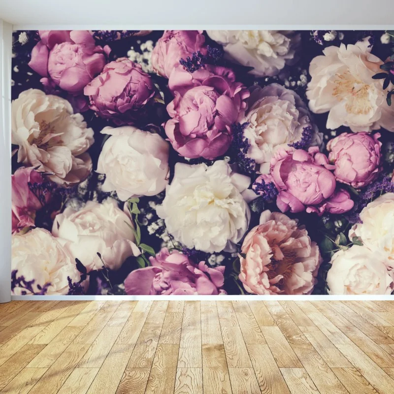 Fototapete romantischer pfingstrosenstrauß in pastelltönen – Wallnifity® Fototapete romantischer pfingstrosenstrauß in pastelltönen – Wallnifity®