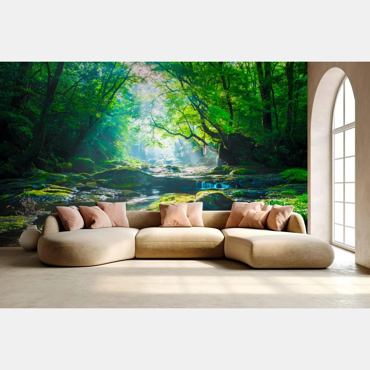 Fototapete sonnendurchfluteter waldbach mit moosbedeckten steinen – Wallnifity® Fototapete sonnendurchfluteter waldbach mit moosbedeckten steinen – Wallnifity®