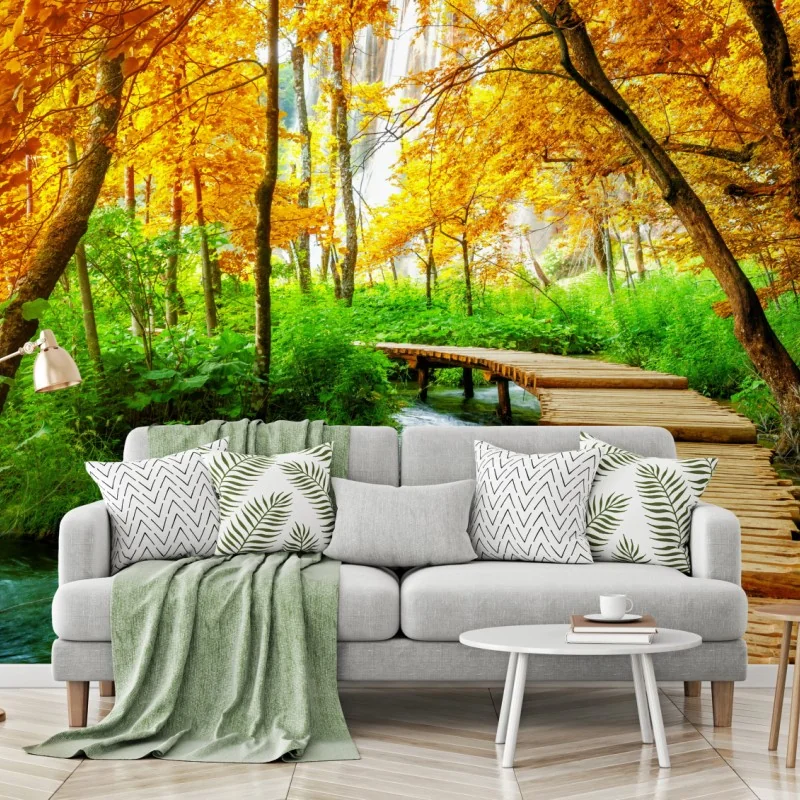 Fototapete goldener steg durch den wald bei Plitvicer Seen