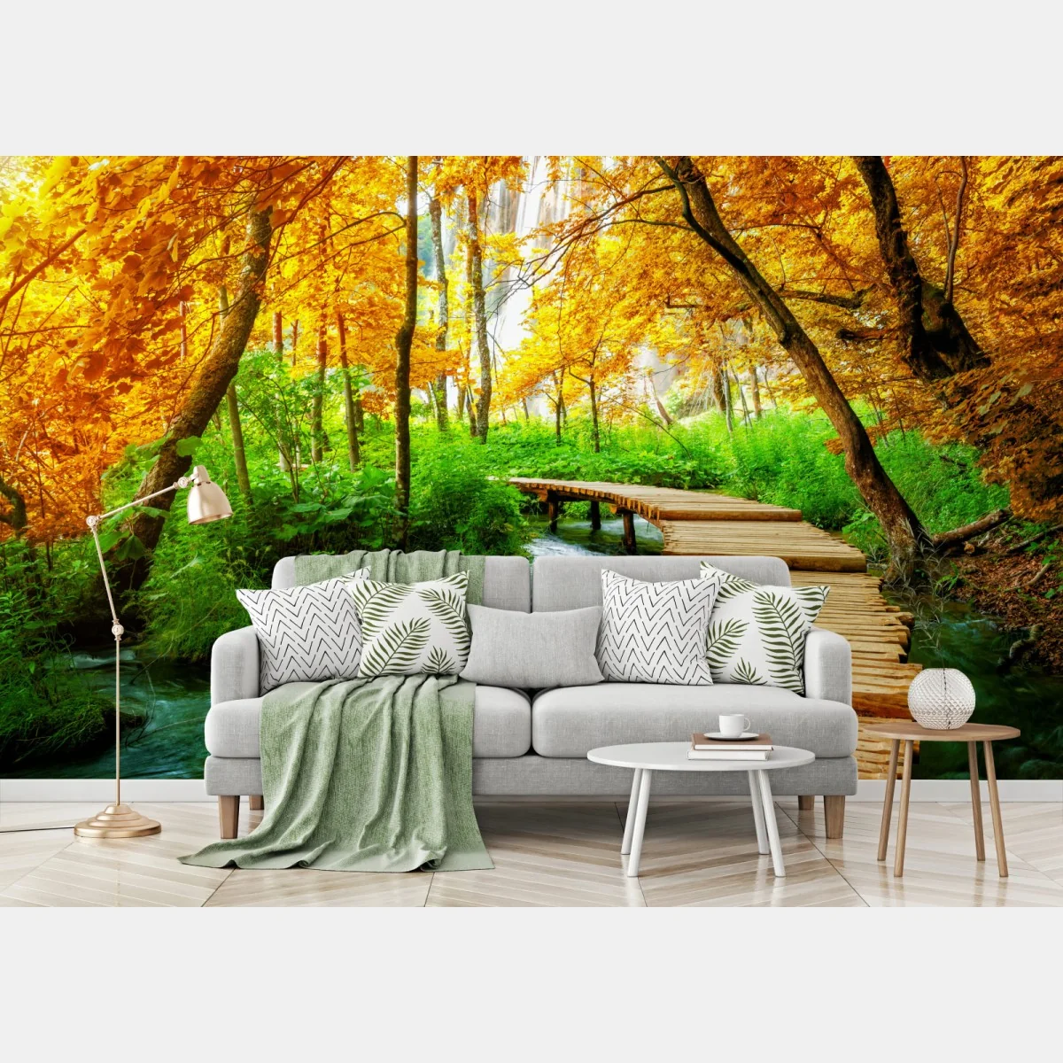 Fototapete goldener steg durch den wald bei Plitvicer Seen – Wallnifity®