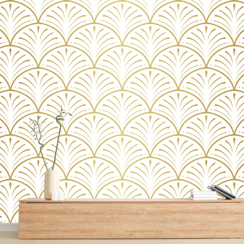 Fototapete goldenes art deco fächermuster