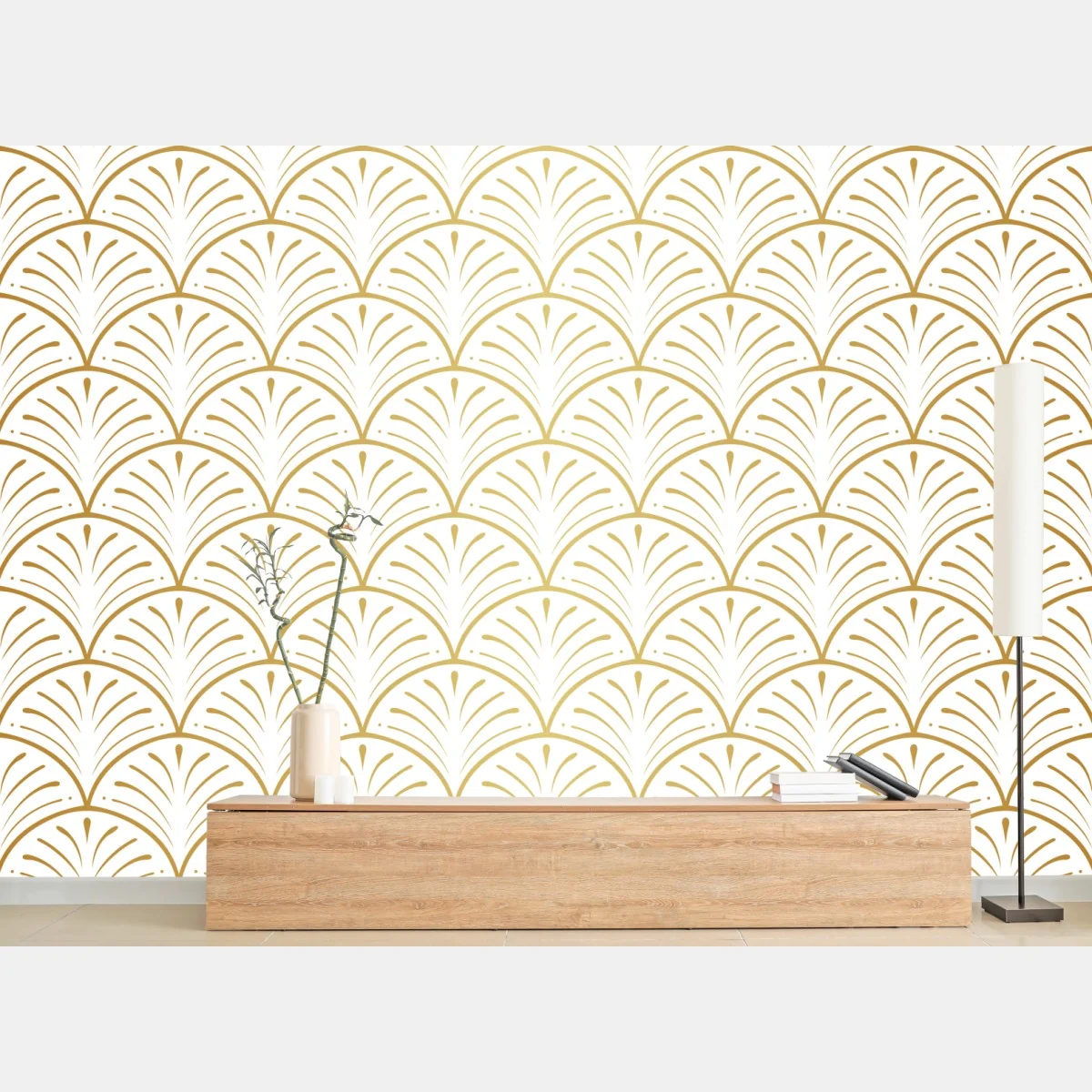 Fototapete goldenes art deco fächermuster – Wallnifity® Fototapete goldenes art deco fächermuster – Wallnifity®