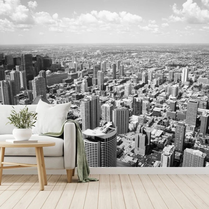 Fototapete Chicago skyline in graustufen
