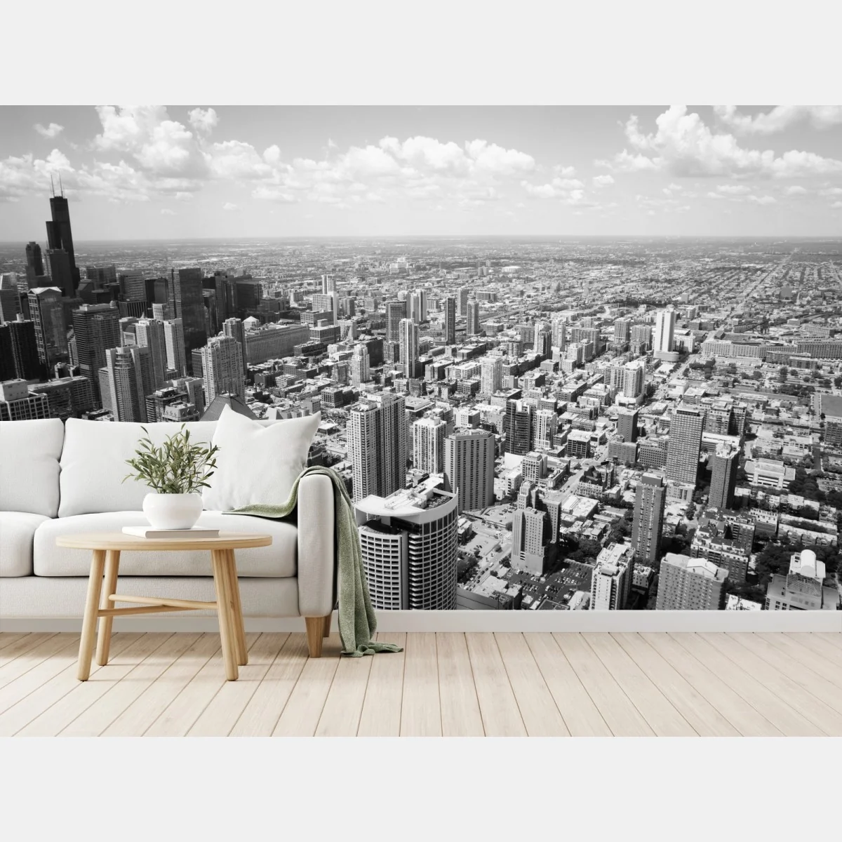 Fototapete Chicago skyline in graustufen – Wallnifity® Fototapete Chicago skyline in graustufen – Wallnifity®