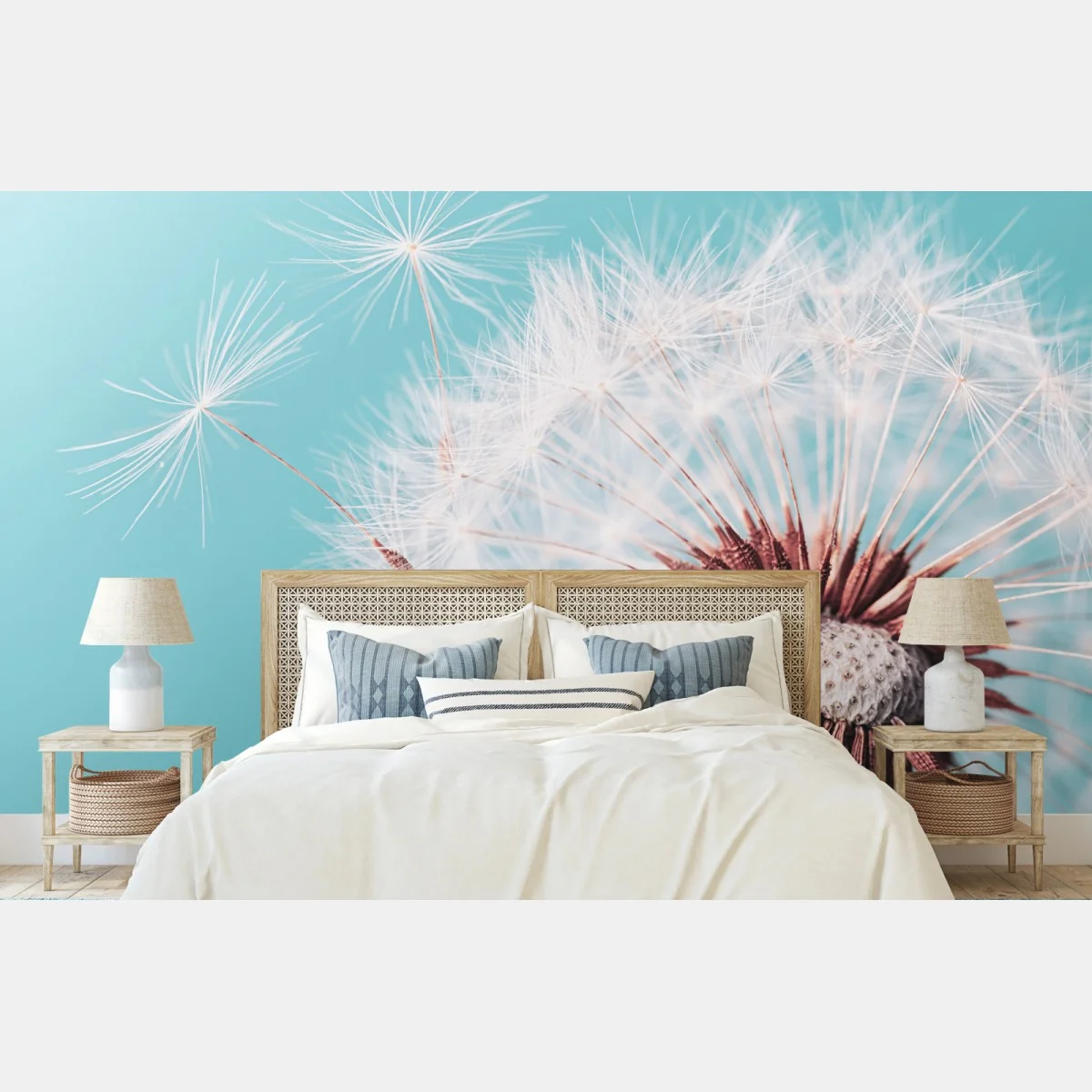 Fototapete zarter löwenzahn vor türkisfarbenem hintergrund – Wallnifity®