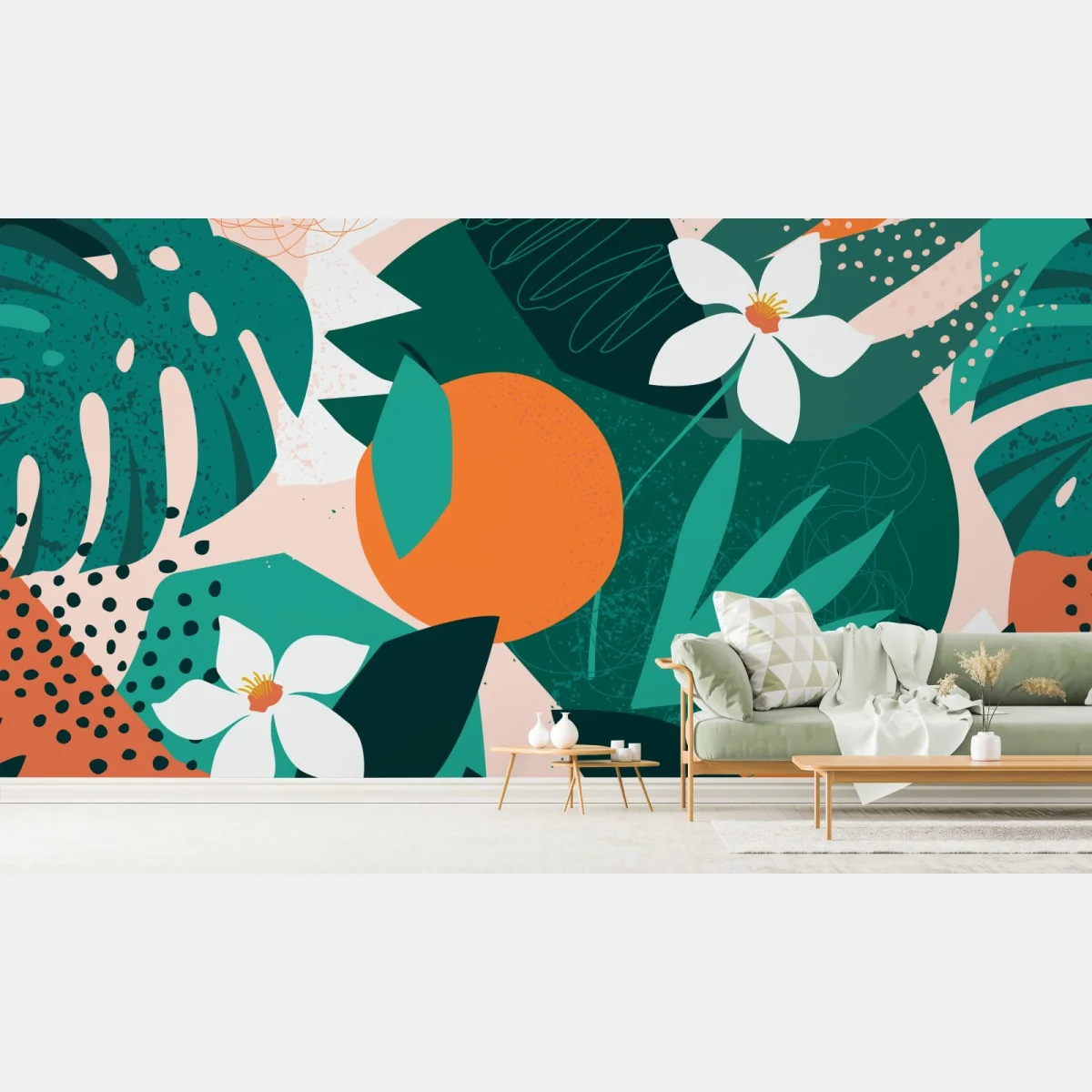 Fototapete tropische blätter und zitrus illustration – Wallnifity® Fototapete tropische blätter und zitrus illustration – Wallnifity®
