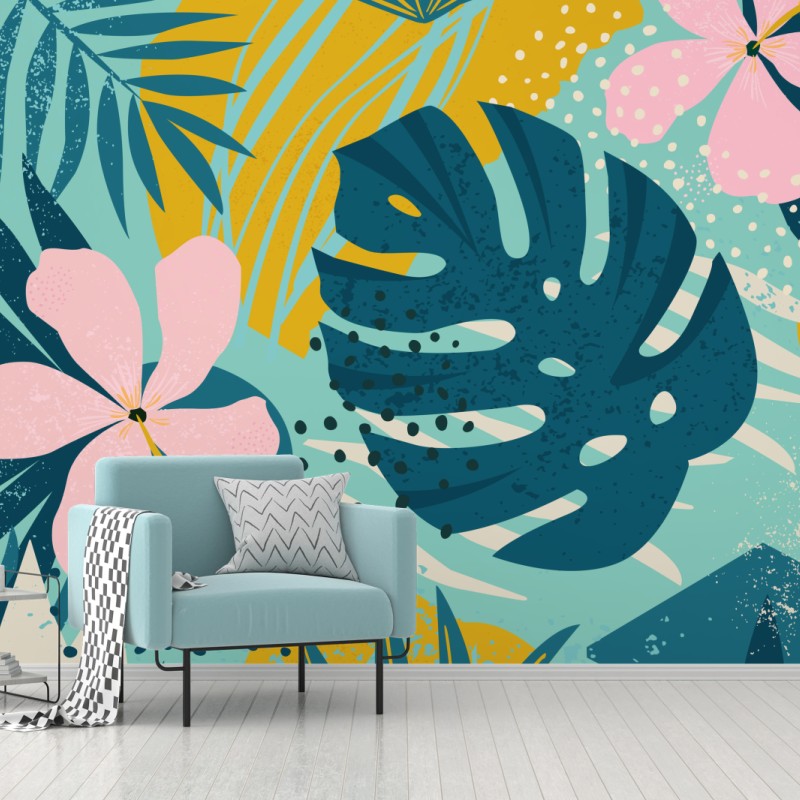 Fototapete tropische blätter und blüten