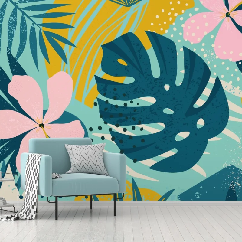 Fototapete tropische blätter und blüten – Wallnifity®