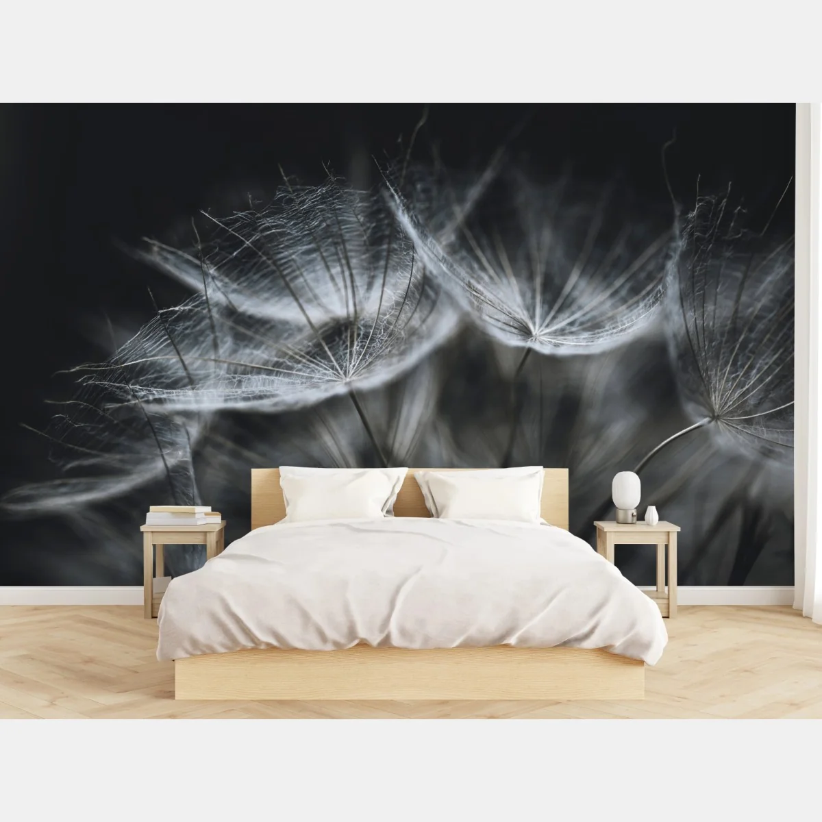 Fototapete zarte löwenzahnsamen in monochrom – Wallnifity® Fototapete zarte löwenzahnsamen in monochrom – Wallnifity®