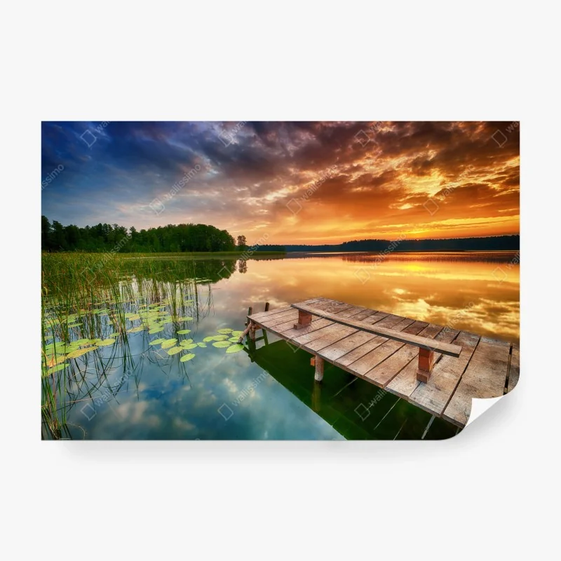 Fototapete goldener sonnenaufgang über ruhigem see