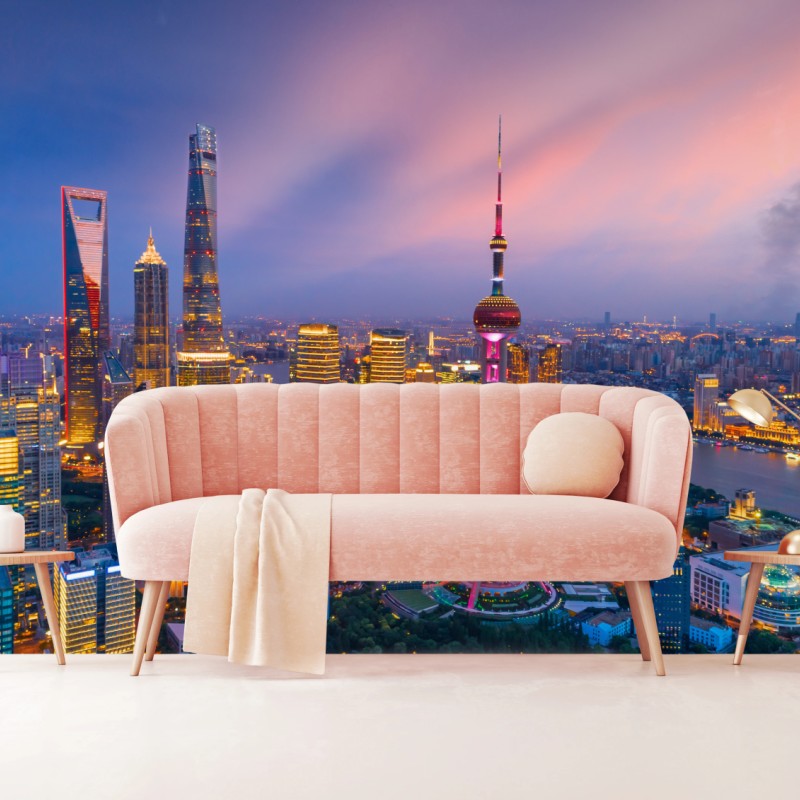 Fototapete Shanghai nächtliche skyline – Wallnifity® Fototapete Shanghai nächtliche skyline – Wallnifity®