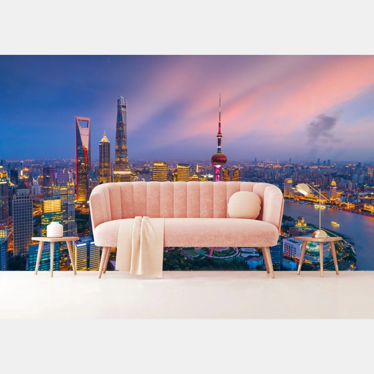 Fototapete Shanghai nächtliche skyline – Wallnifity® Fototapete Shanghai nächtliche skyline – Wallnifity®