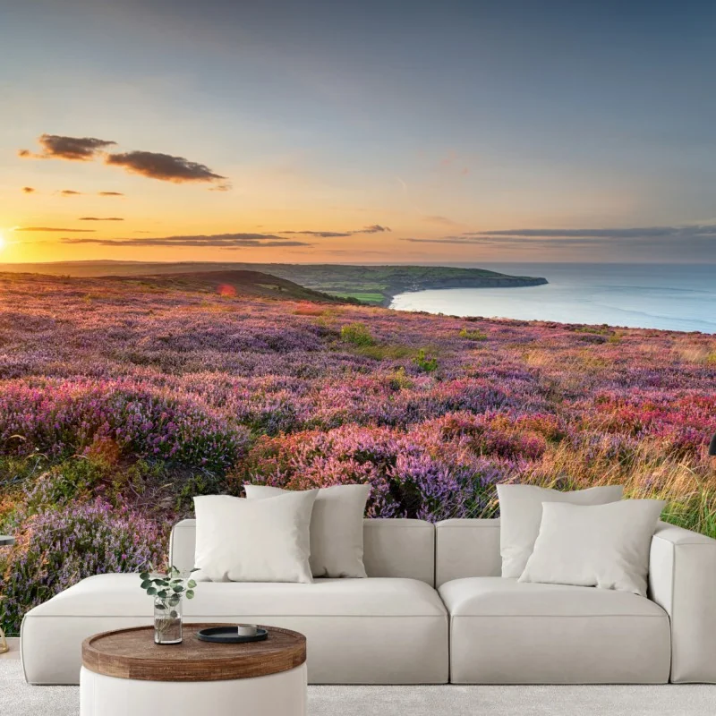 Fototapete sonnenuntergang über der heide auf den North York Moors