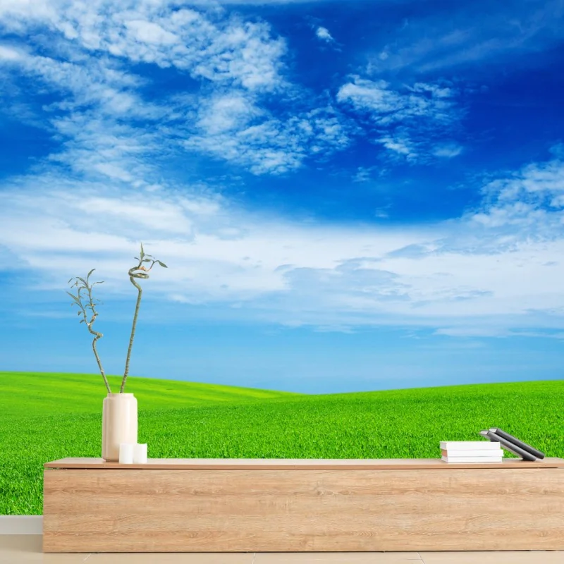 Fototapete grüne wiese unter blauem himmel – Wallnifity® Fototapete grüne wiese unter blauem himmel – Wallnifity®