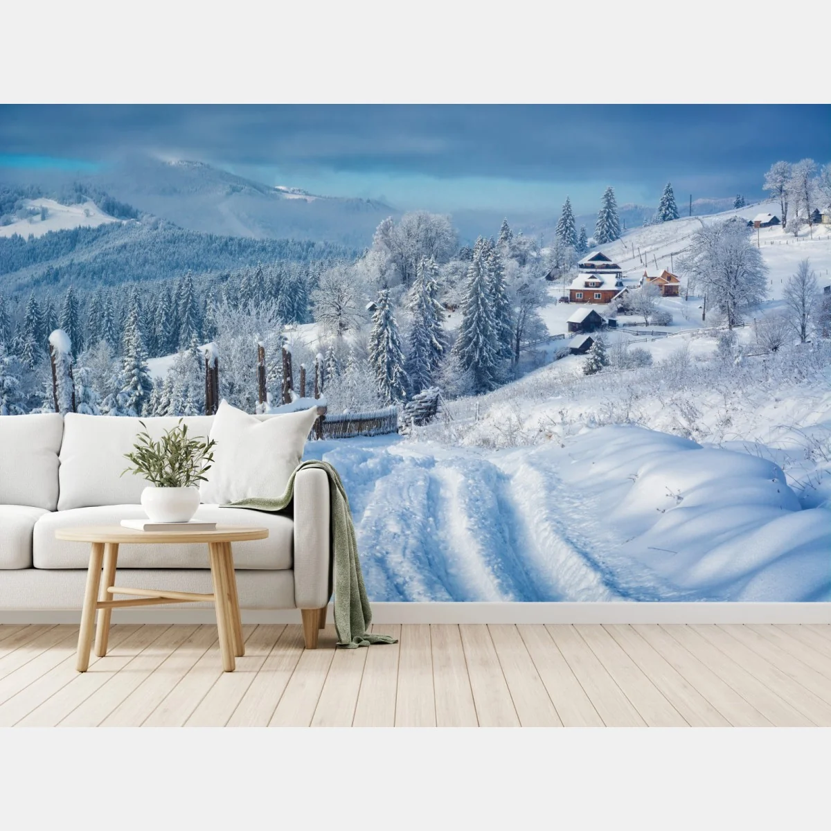 Fototapete winterweg zum alpendorf – Wallnifity®