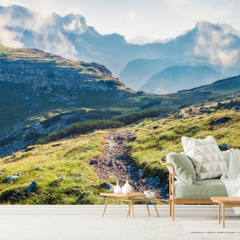 Fototapete nebliger morgen auf Monte Piana, Dolomiten