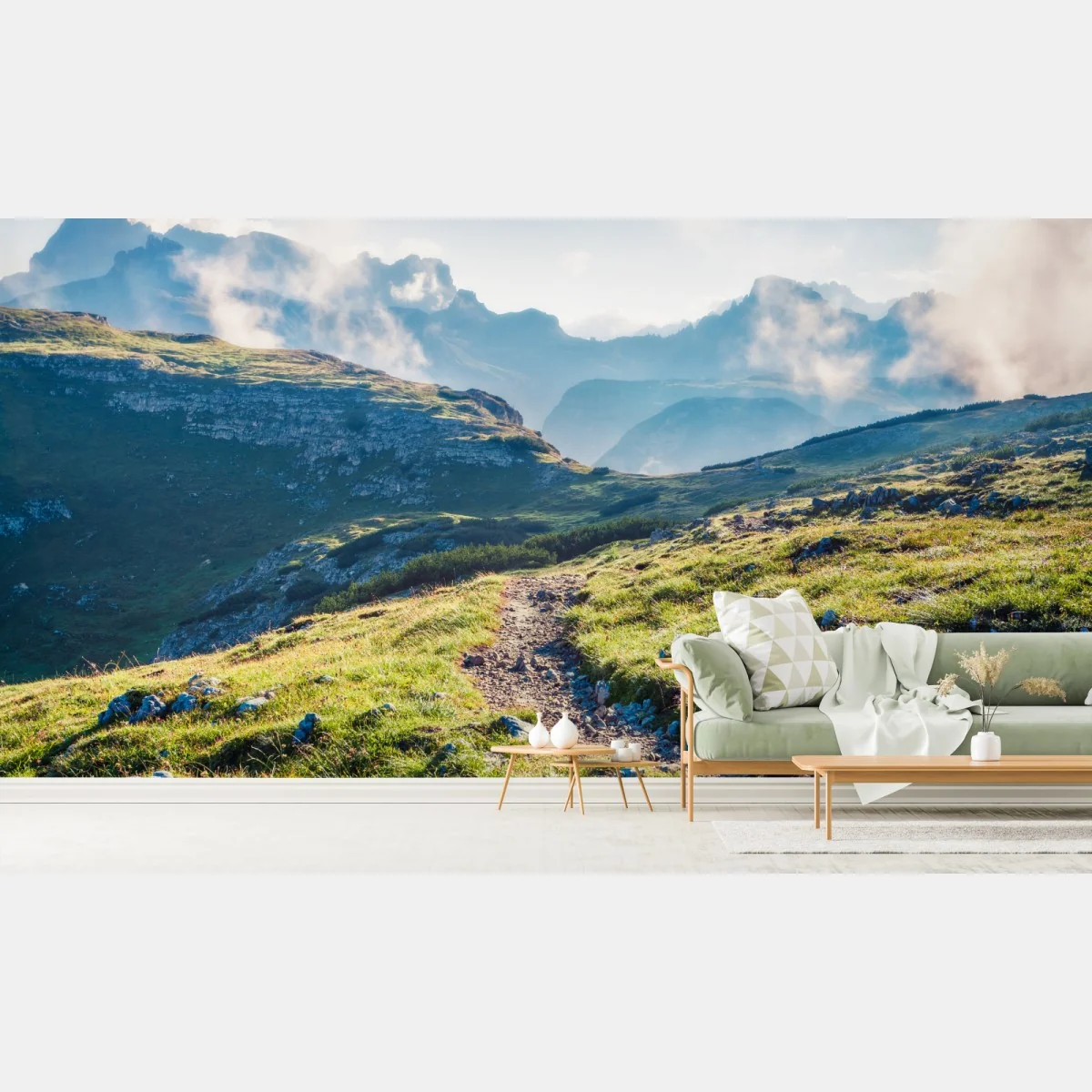 Fototapete nebliger morgen auf Monte Piana, Dolomiten – Wallnifity®