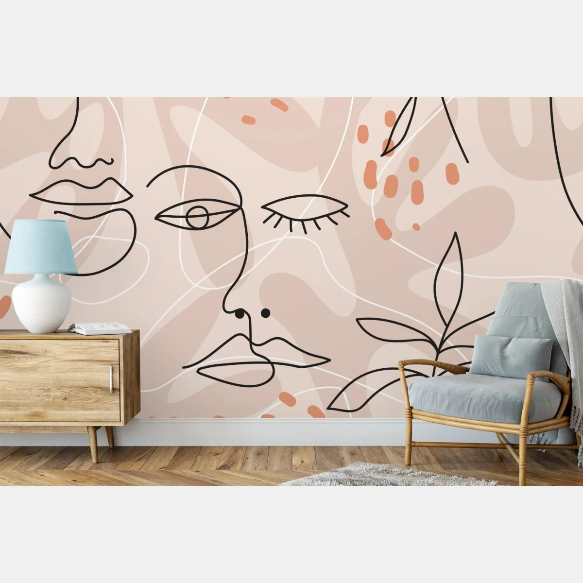 Fototapete pastell linienzeichnungen gesichter – Wallnifity®