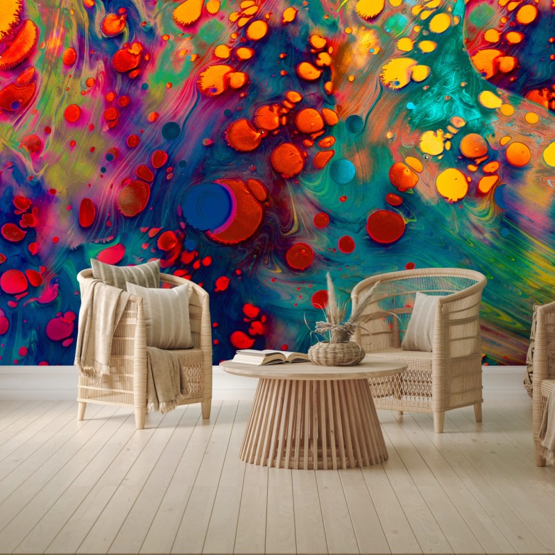 Fototapete lebendige türkis-orange marmorierte kunst