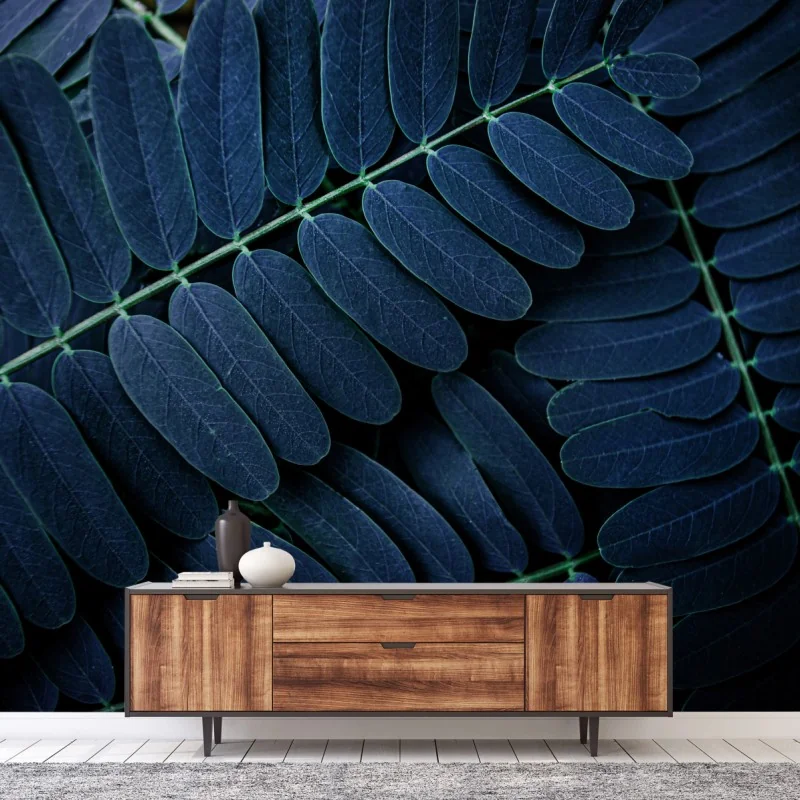 Fototapete tiefblaues blattmuster