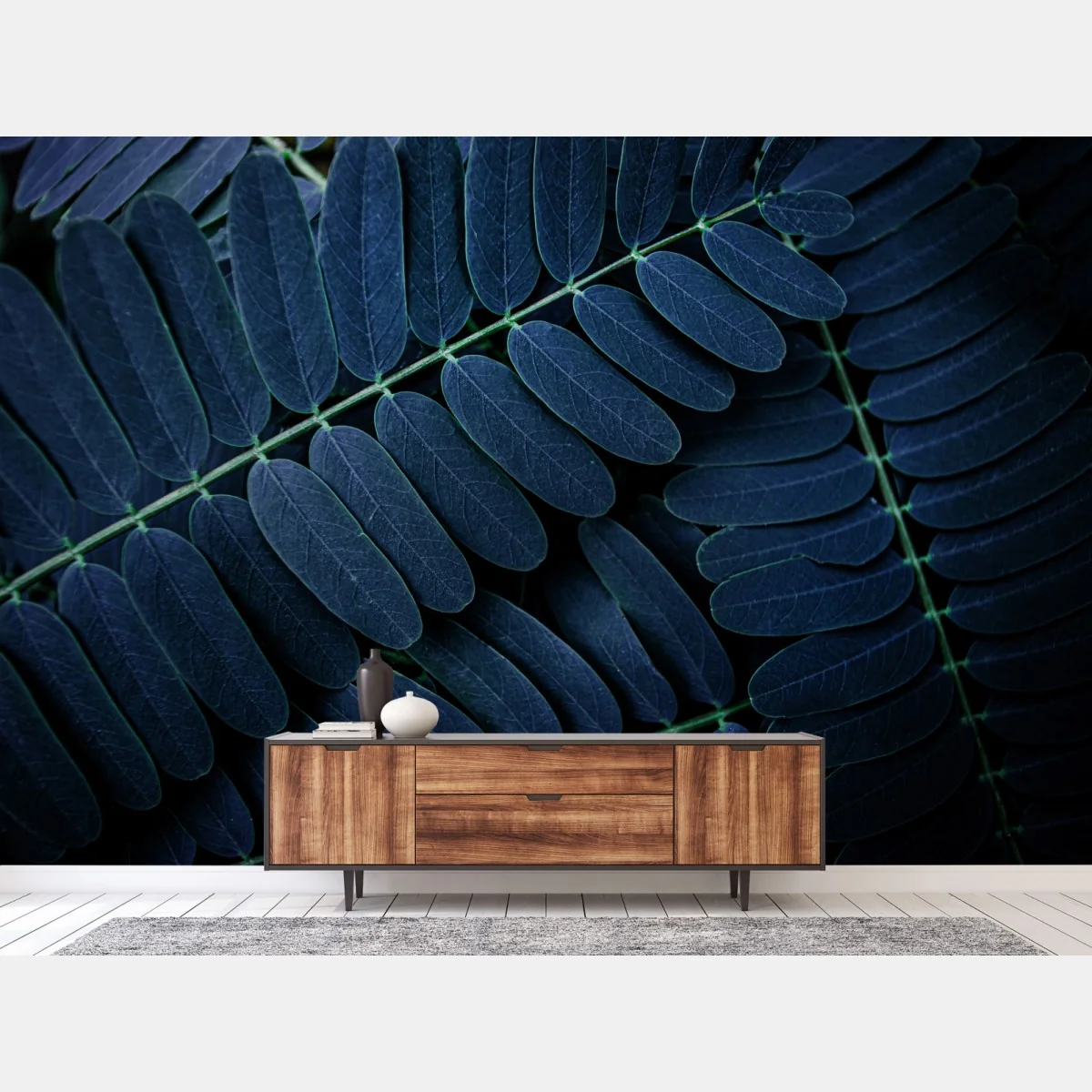 Fototapete tiefblaues blattmuster – Wallnifity®