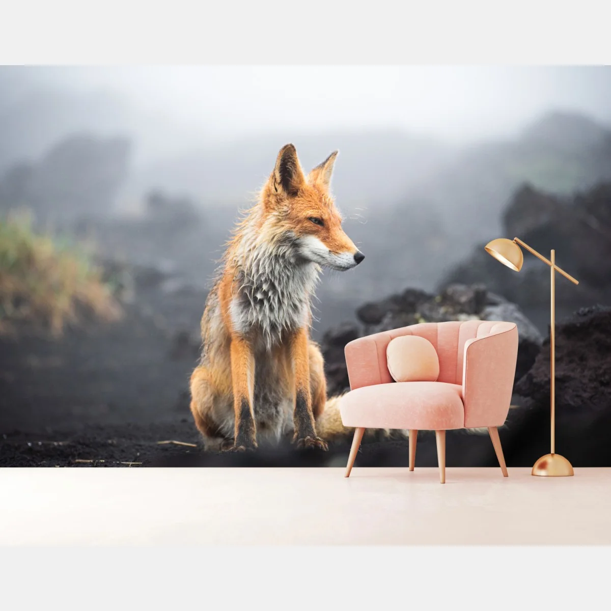 Fototapete roter fuchs in nebliger landschaft – Wallnifity® Fototapete roter fuchs in nebliger landschaft – Wallnifity®