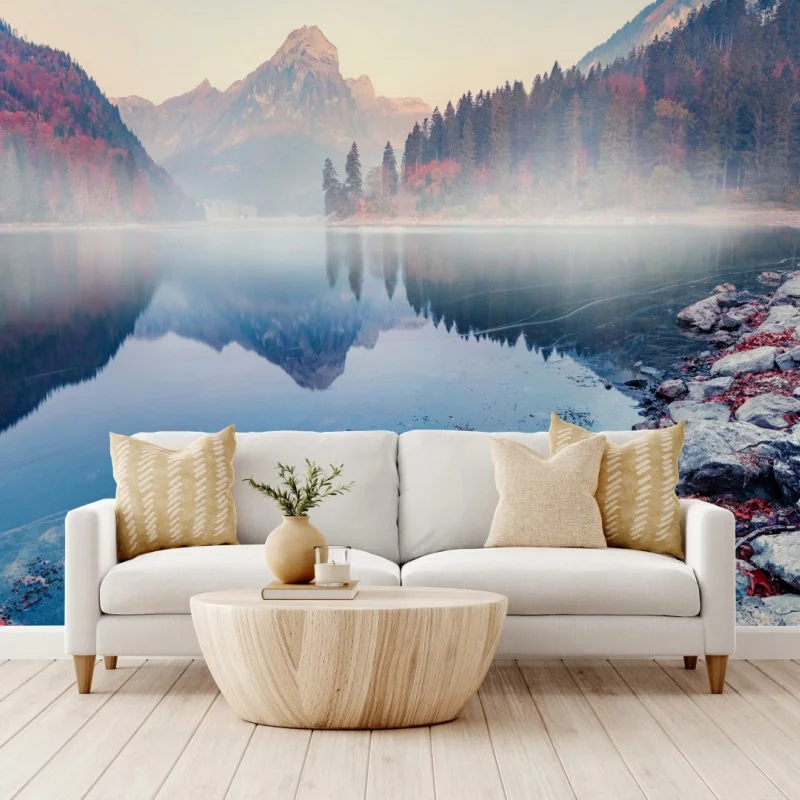 Fototapete nebliger herbstmorgen am Obersee, Schweizer Alpen