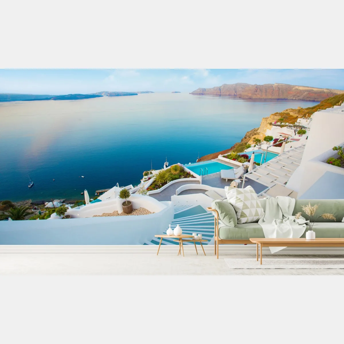 Fototapete Santorini meerblick terrasse – Wallnifity®