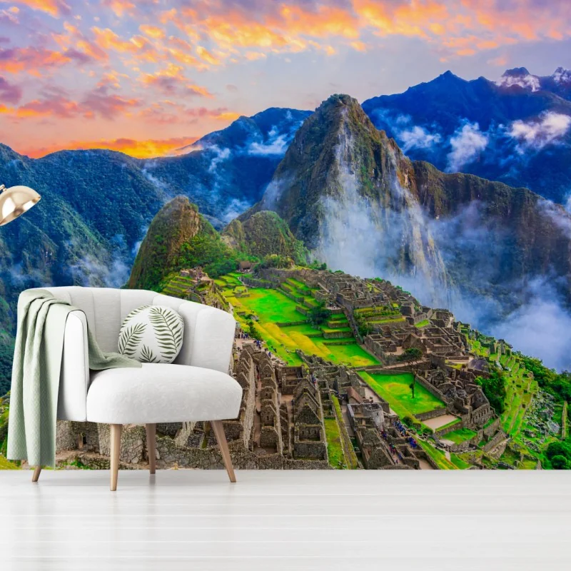 Fototapete sonnenuntergang über Machu Picchu antike Inka-zitadelle – Wallnifity® Fototapete sonnenuntergang über Machu Picchu antike Inka-zitadelle – Wallnifity®