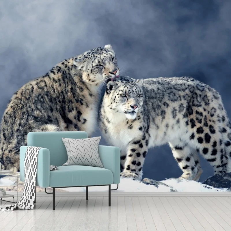 Fototapete majestätische schneeleoparden im winter – Wallnifity® Fototapete majestätische schneeleoparden im winter – Wallnifity®