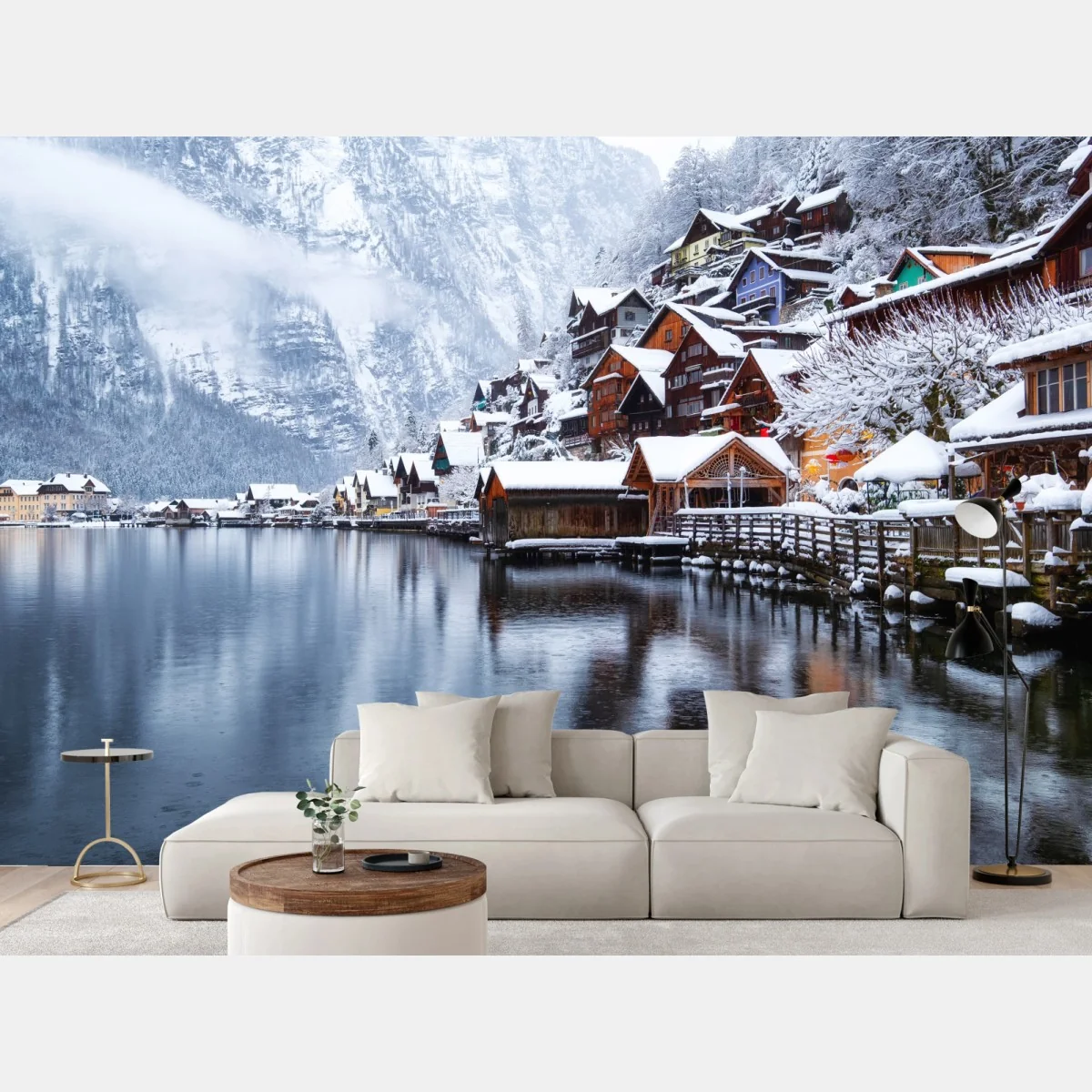 Fototapete verschneites Hallstatt am see – Wallnifity®