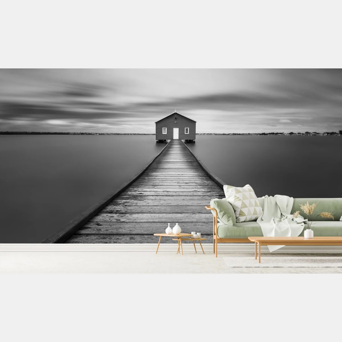 Fototapete einsames bootshaus am ruhigen steg – Wallnifity® Fototapete einsames bootshaus am ruhigen steg – Wallnifity®