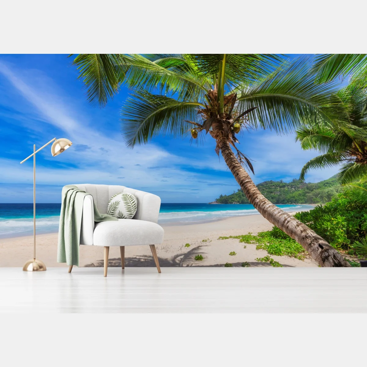 Fototapete tropischer strand mit palme – Wallnifity®