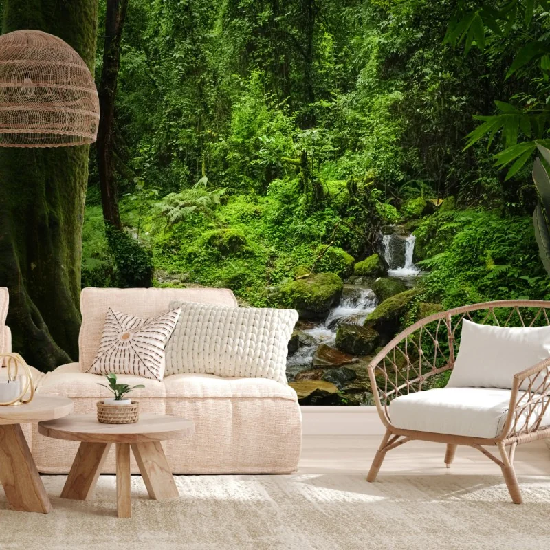 Fototapete üppiger grüner waldwasserfall