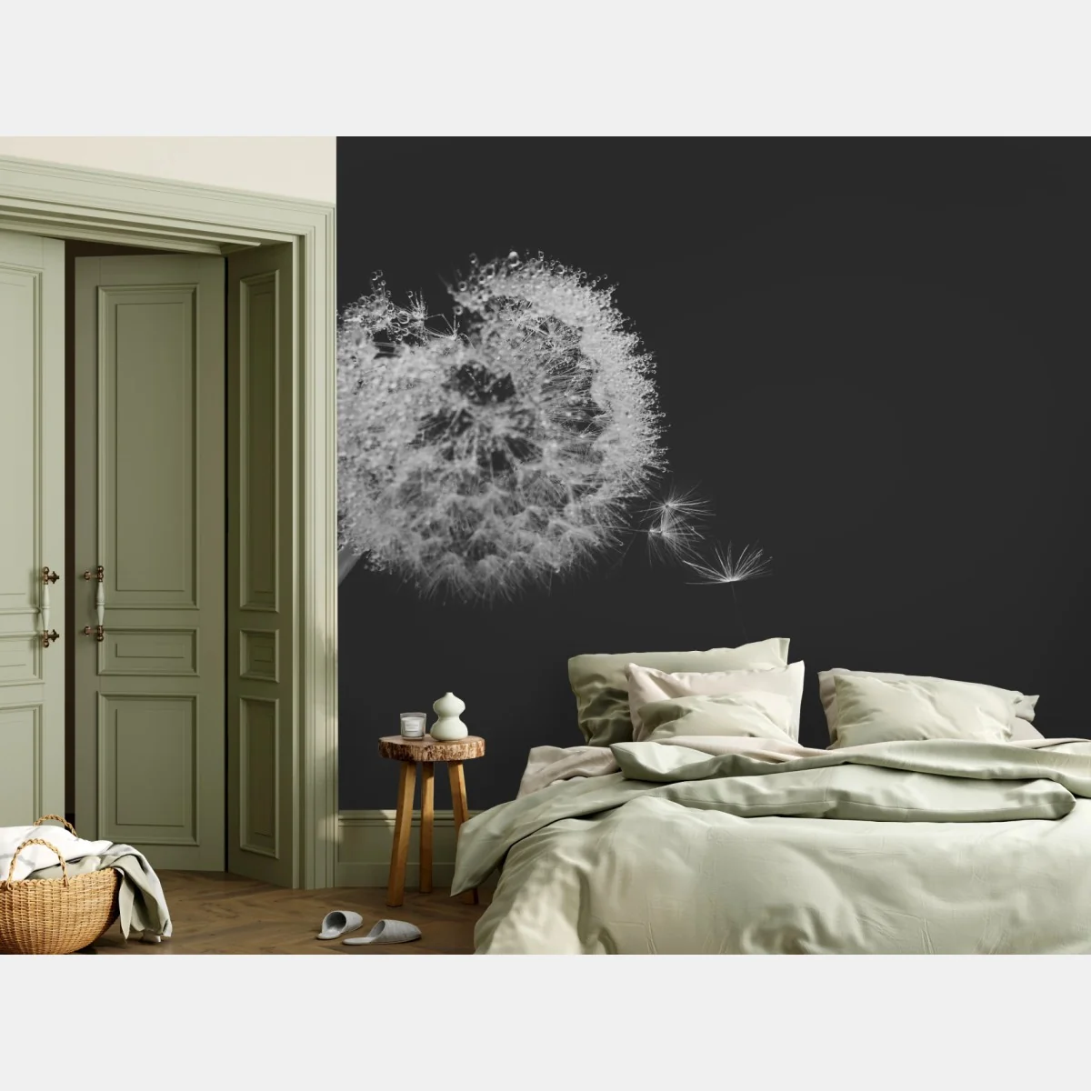 Fototapete zarter löwenzahn in monochrom – Wallnifity®
