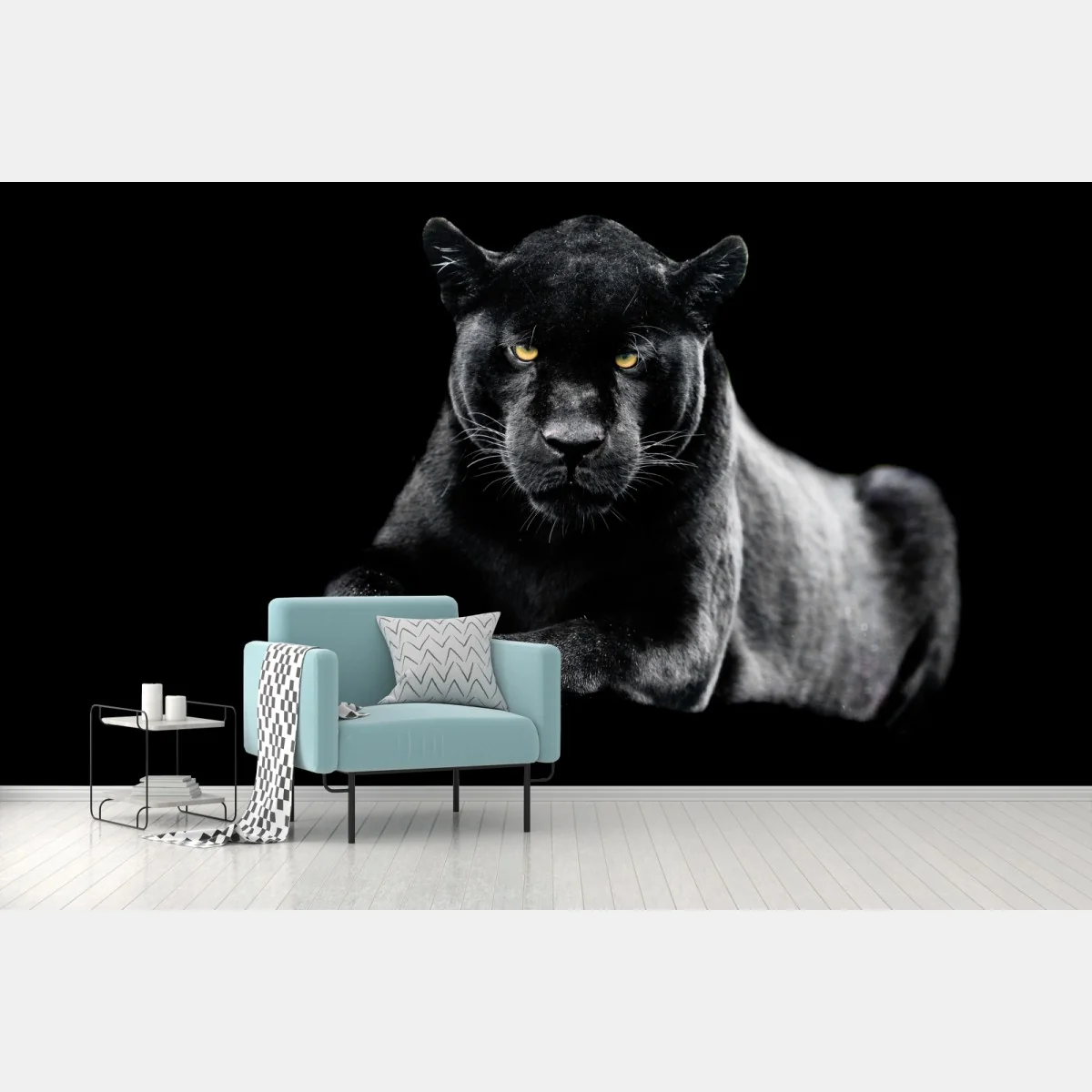 Fototapete porträt eines schwarzen panthers vor schwarzem hintergrund – Wallnifity®