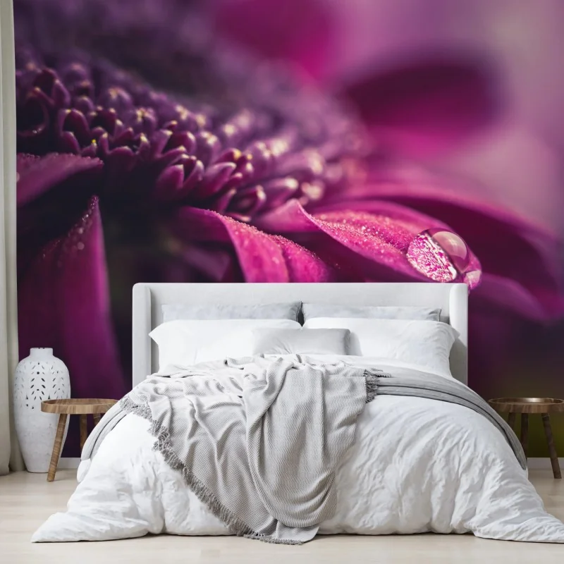Fototapete lila makroblüte mit tautropfen – Wallnifity® Fototapete lila makroblüte mit tautropfen – Wallnifity®