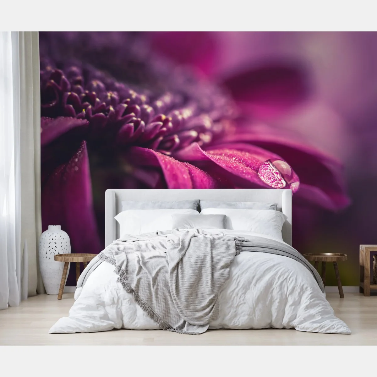 Fototapete lila makroblüte mit tautropfen – Wallnifity® Fototapete lila makroblüte mit tautropfen – Wallnifity®