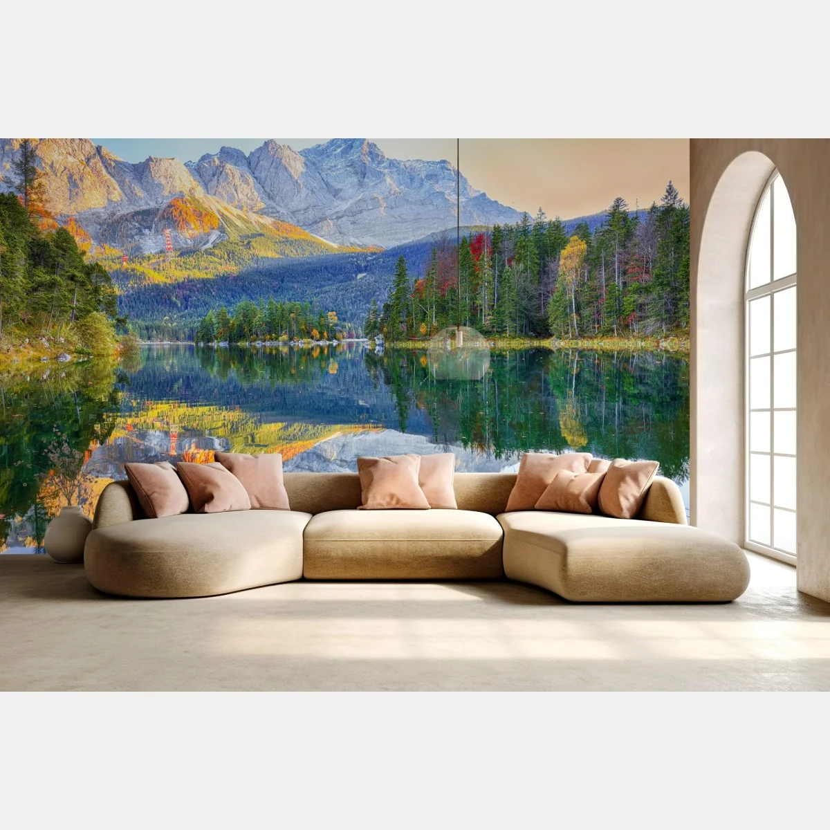 Fototapete herbstliche spiegelung am Eibsee bei Zugspitze – Wallnifity®