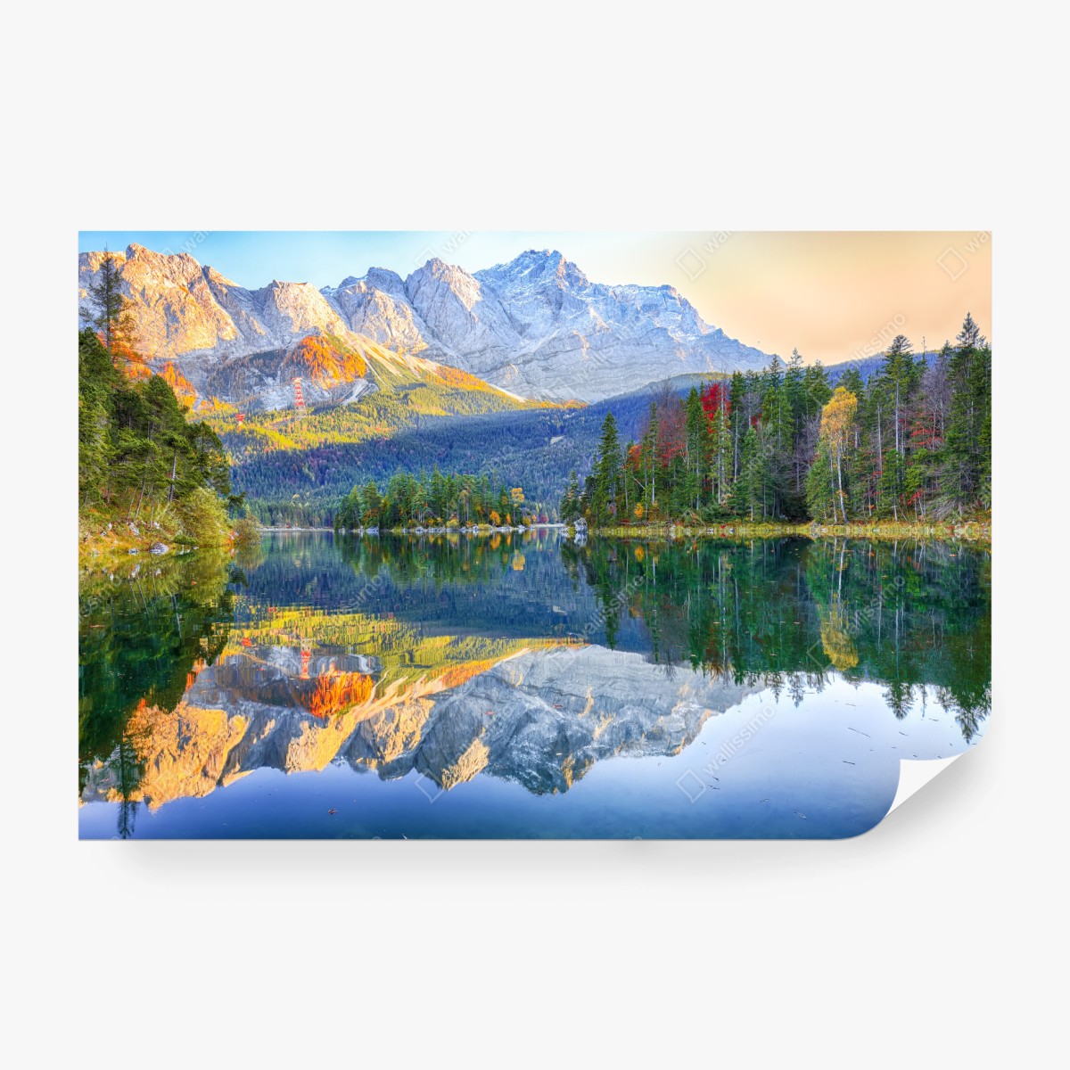 Fototapete herbstliche spiegelung am Eibsee bei Zugspitze – Wallnifity®