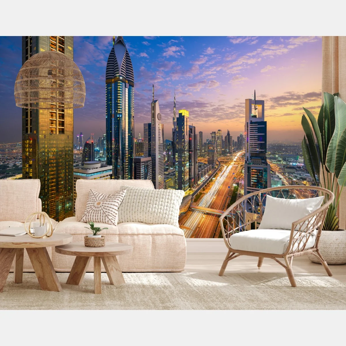 Fototapete stadtszene Dubais bei dämmerung – Wallnifity® Fototapete stadtszene Dubais bei dämmerung – Wallnifity®