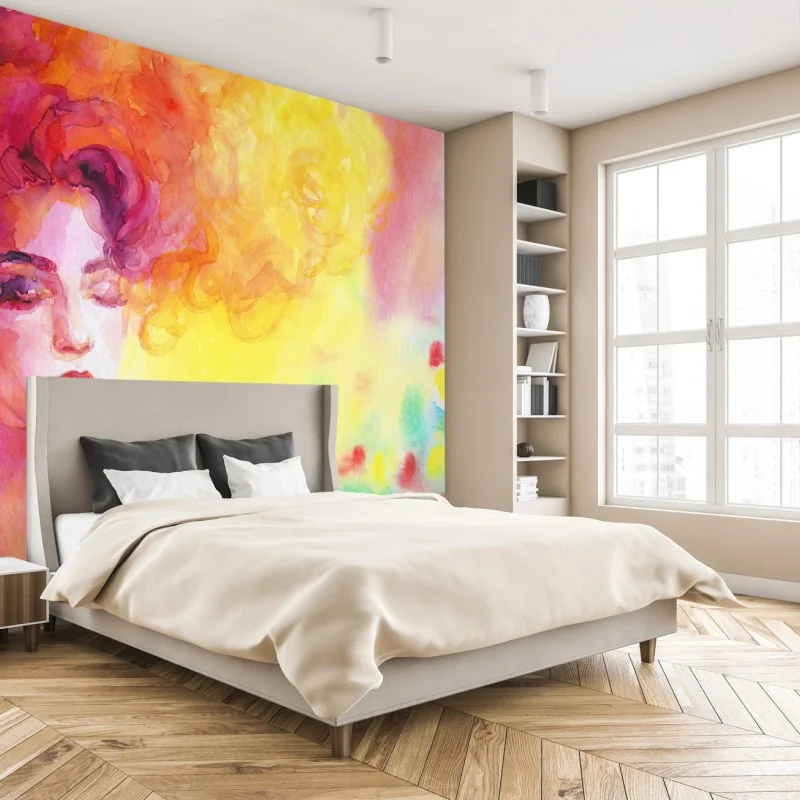 Fototapete leuchtendes aquarellporträt einer frau