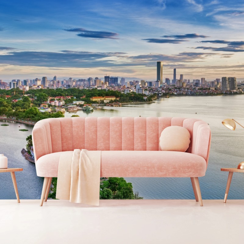 Fototapete ruhige städtische panorama am see