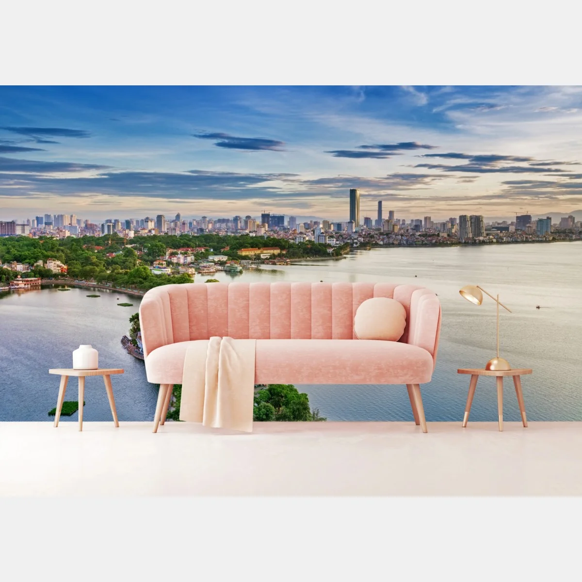 Fototapete ruhige städtische panorama am see – Wallnifity® Fototapete ruhige städtische panorama am see – Wallnifity®