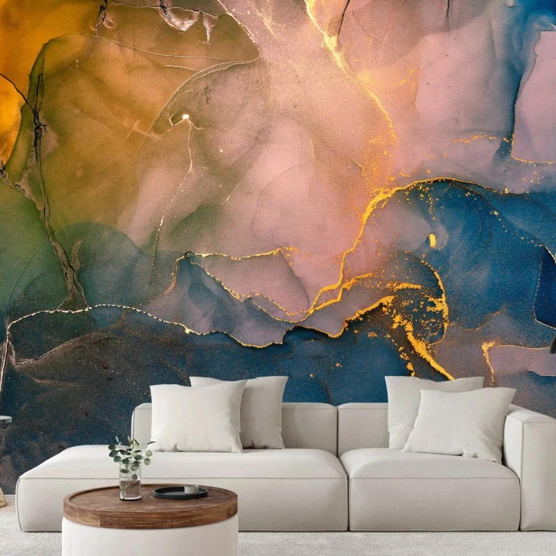 Fototapete blaues und goldenes abstraktes marmormotiv – Wallnifity® Fototapete blaues und goldenes abstraktes marmormotiv – Wallnifity®